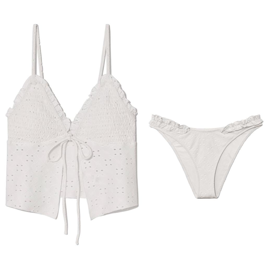 Белое бикини халтер на шнуровке с высокой талией - Сексуальный купальник для пляжного отдыха