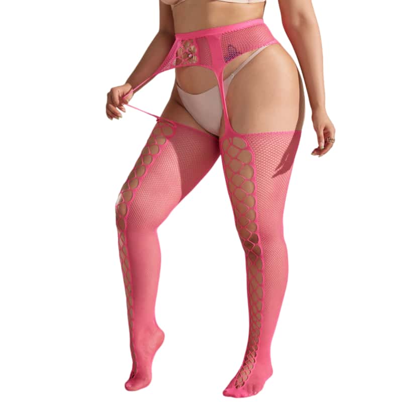 Сексуальные колготки большого размера с вырезами, сетчатые кружевные колготки-сетка для девушек-лолит, готические колготки с подвязками для полных женщин