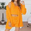 Home Wear Long Sleeved Plush Casual Three Piece Set Jacket Vest Shorts Sports Suit