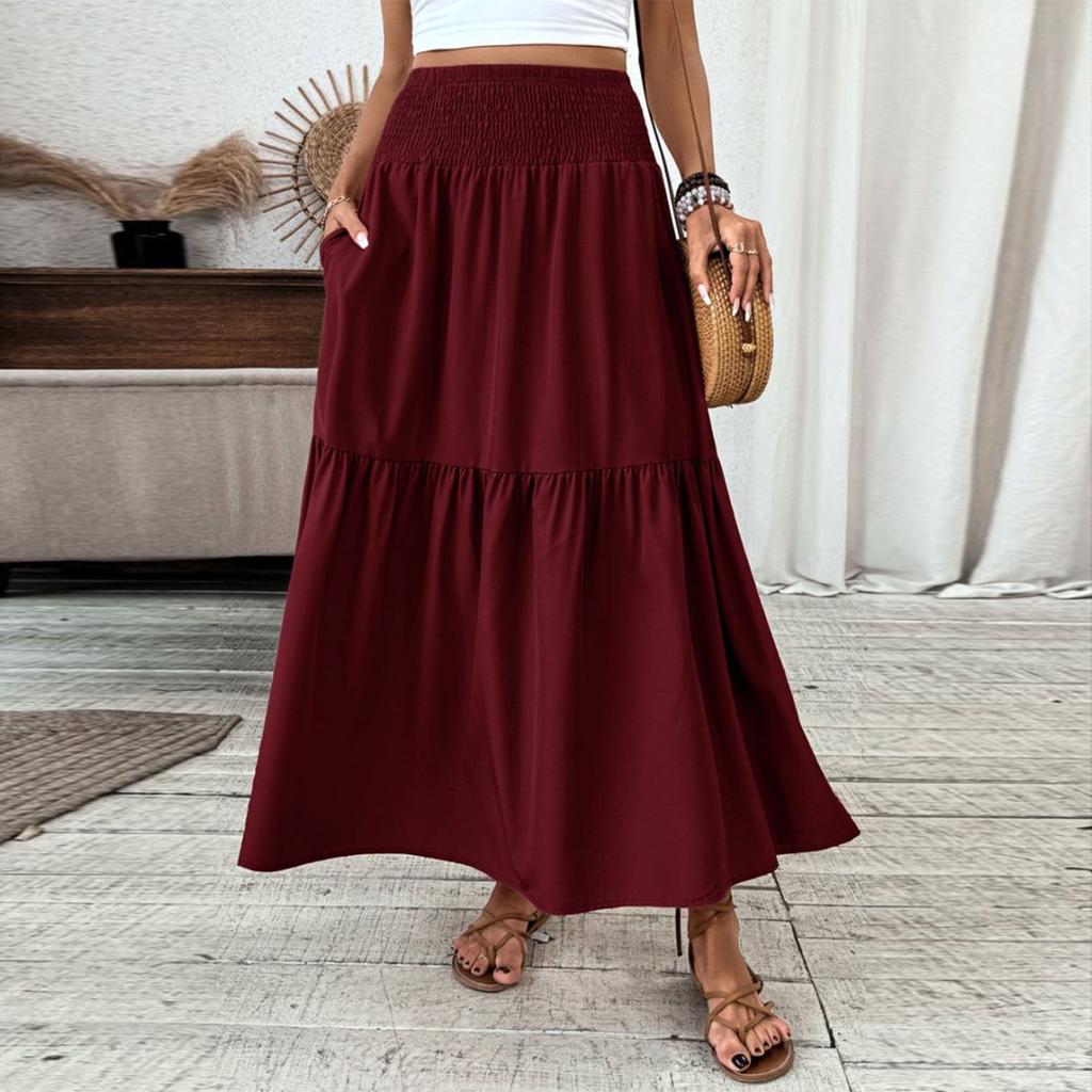 Женская модная плиссированная юбка с цветочным принтом и эластичным поясом, свободная юбка-трапеция с карманом