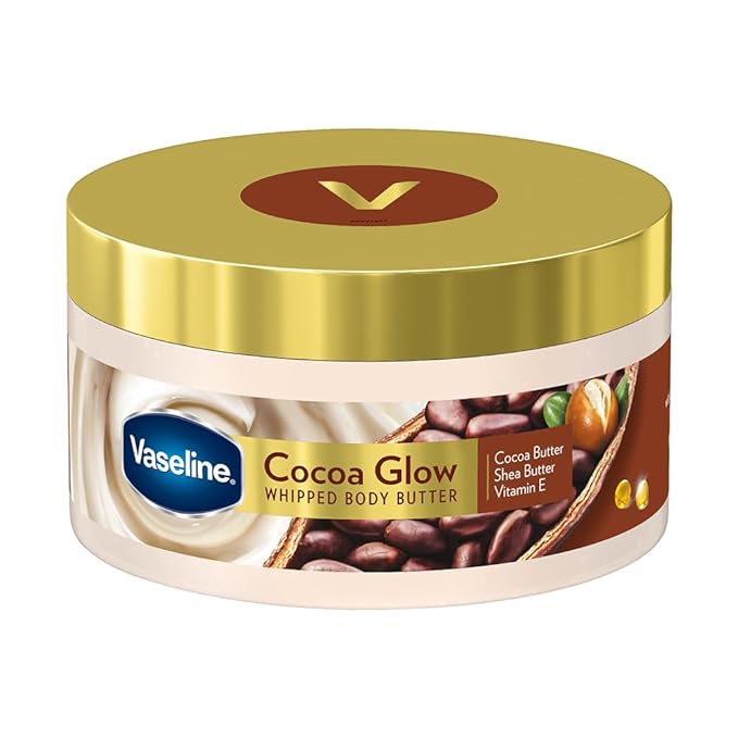 Vaseline Cocoa Glow Whipped Body Butter, 180 G. Cocoa & Shea Butter for Glowing Soft Skin