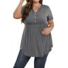 Women's Solid Color Large Size  V Neck Button-Up Top Casual Short Sleeve Flowy Top