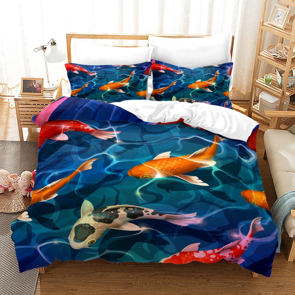 3D Ornamental Fish Bedding Set Animal Down Duvet Cover Pillowcase 2/3 Birthday Gift DE135 * 200 Boy Room Full Size Quick Drying Soft Home Textile
