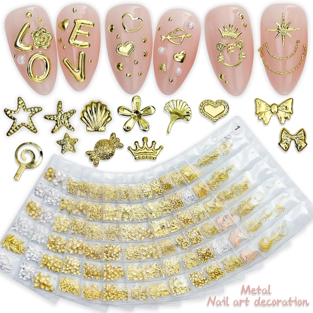 Metal Nail Art Studs 3D Metal Nail Art Jewelry Decorations Bow Heart Bubble Multi Shapes Nail Decoration Accessories