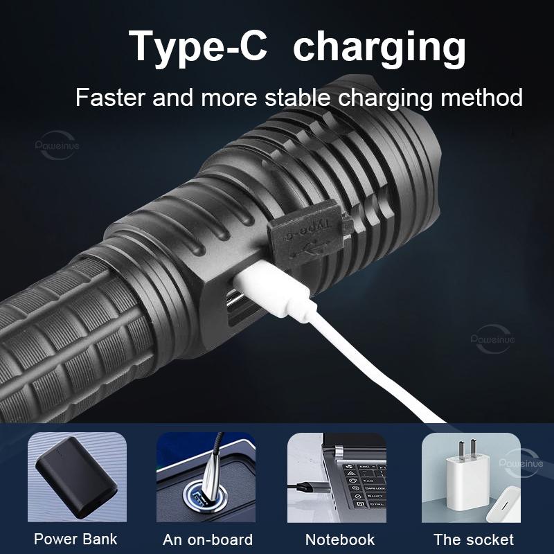 Светодиодные фонари высокой мощности 10000 мАч, перезаряжаемый светодиодный фонарик Type-C, сверхмощный уличный фонарь 5000 м
