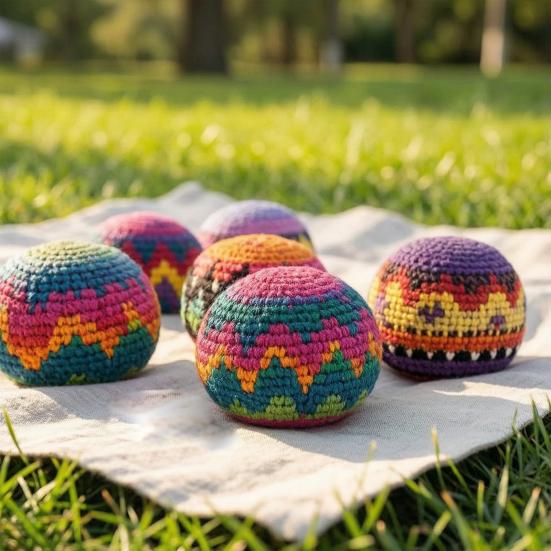 Ручная Вязаная Хакки-Сэк Цветной Крючком Футбэг Мячи для Жонглирования для Начинающих Мягкий Снятие Стресса