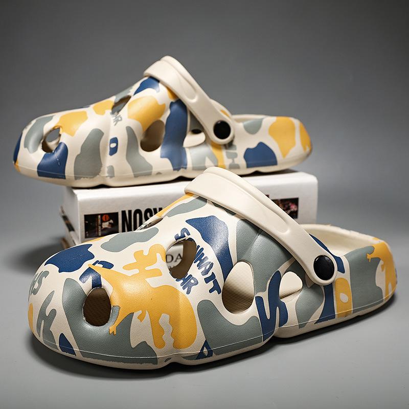 Летняя мужская обувь граффити дырявая обувь пляжная сумка носок толстая подошва увеличивающие рост сандалии уличные прохладные шлепанцы ЭВА4.0