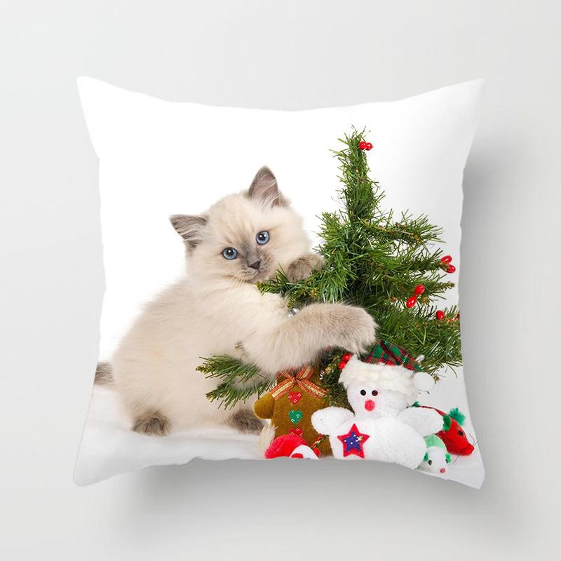 Рождественская милая наволочка в виде шляпы Санта-Клауса, кошка, собака, диванная подушка, прикроватная тумбочка для домашнего декора, наволочка