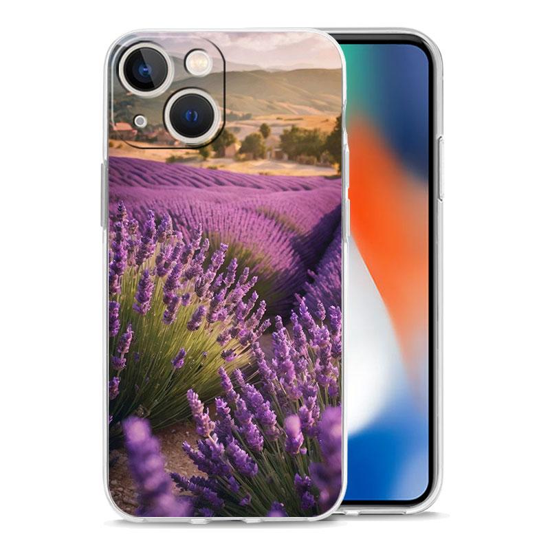 Чехол для телефона для iPhone 16 15 14 13 12 11 Pro Max XS X XR 7 8 Plus мягкий Ударопрочный ТПУ Прозрачный чехол Простой лавандовый Фиолетовые цветы
