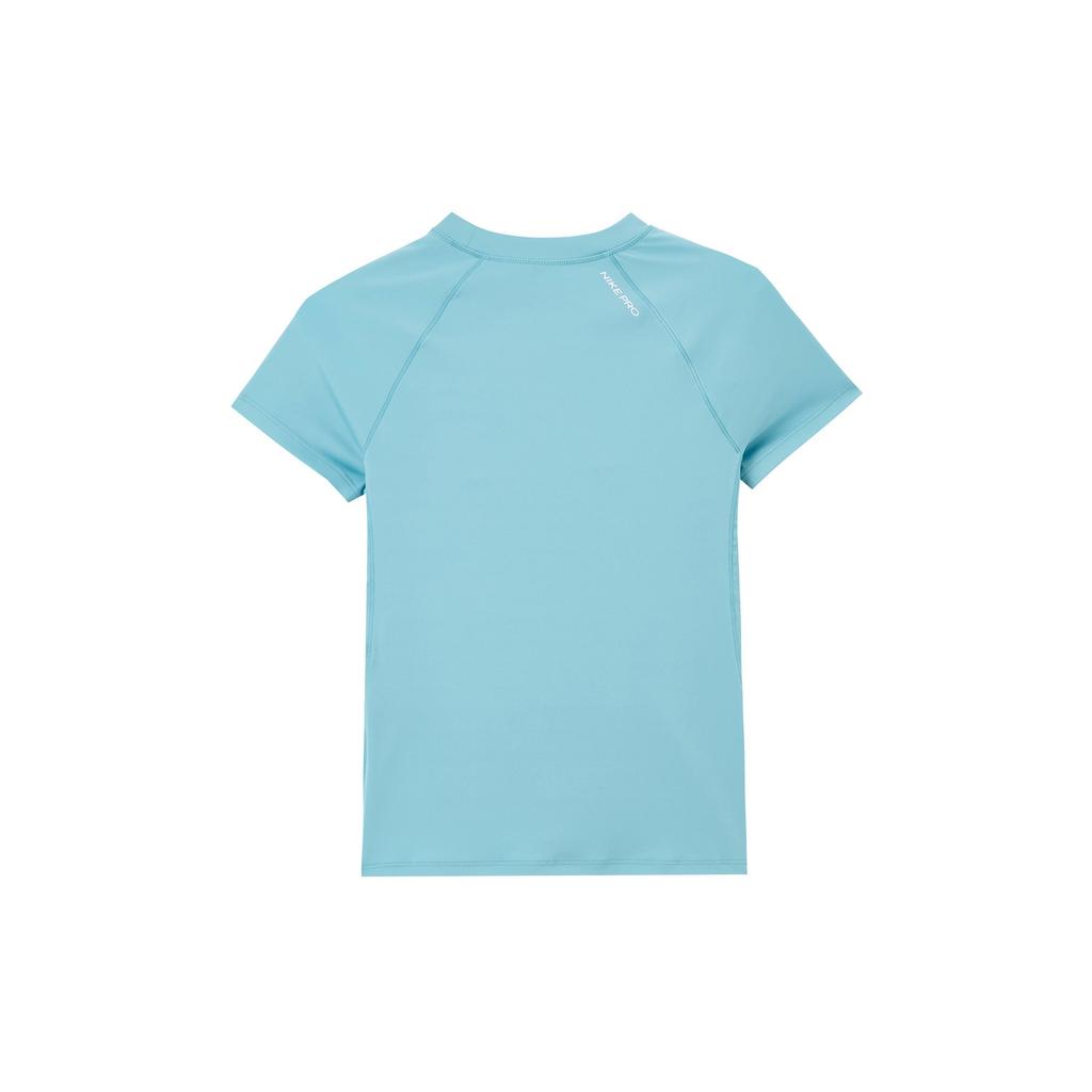 Nike Футболка Pro Dri-FIT Quick-Dry Solid Color Breathable Mesh Training с коротким рукавом и регланами, женские топы, джинсово-сине-зелено-белый FV7843-464