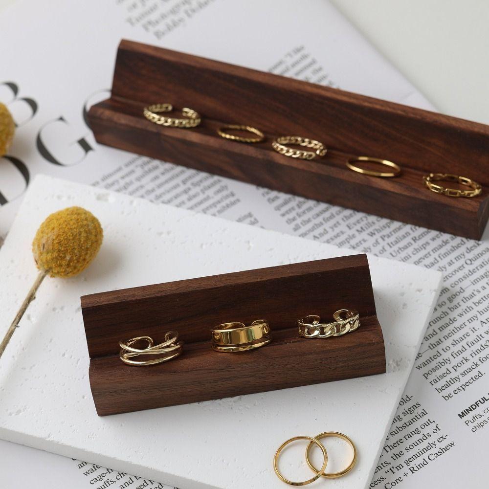 Walnut Ring Display Rack Wood Base Jewelry Photography Props Earring Storage Tray Home