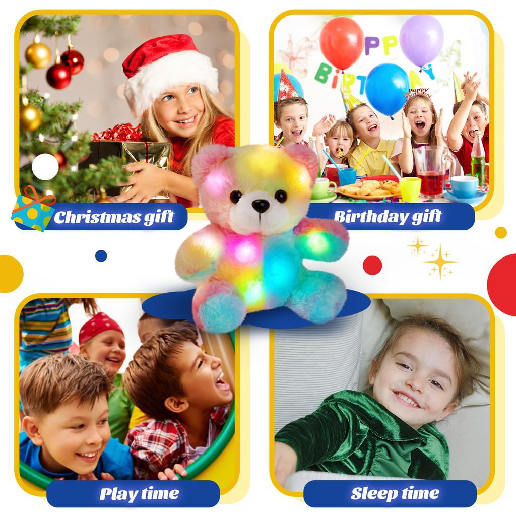 Glow Guards-oso de peluche de arcoíris con luz Musical, almohada de animales con luz LED, regalos de cumpleaños y vacaciones para niños