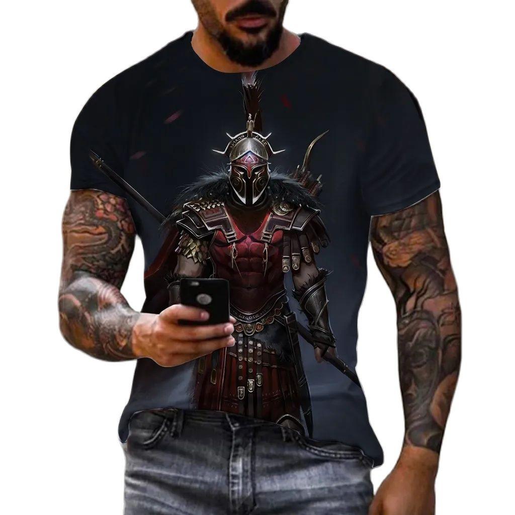 Sparta New Fashion Hero Pattern T-shirt European and American Summer Fashion Short Sleeve Tops Casual Personalized Printed Round Neck Street Wear
