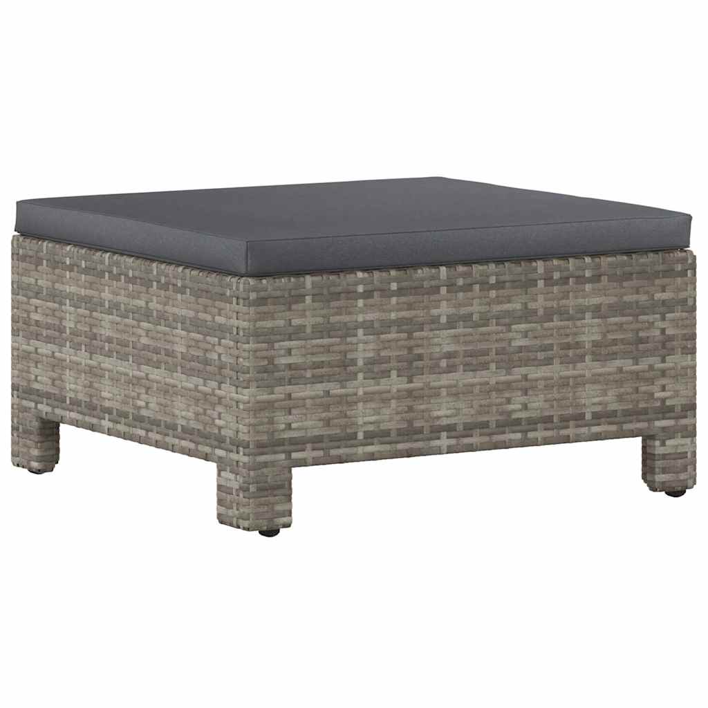Garden Footstool with Cushion Grey Poly Rattan