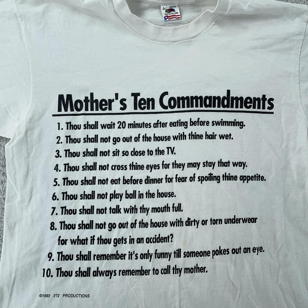 Vintage Mother's Ten Commandments Joke T-Shirt M/L Mom Joke Made USA 1992 90s