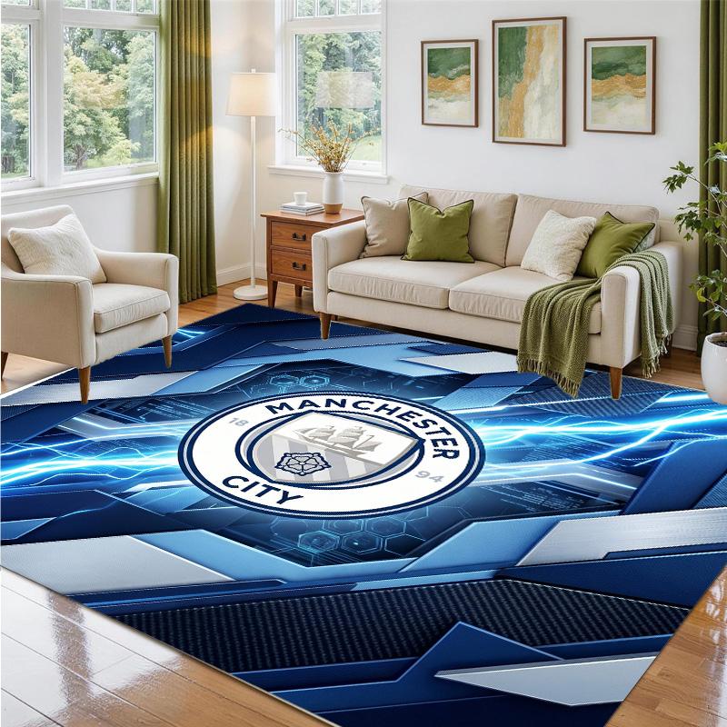 Manchester City Design Crystal Velvet Rug Soft Decorative Mat for Bedroom Entrance