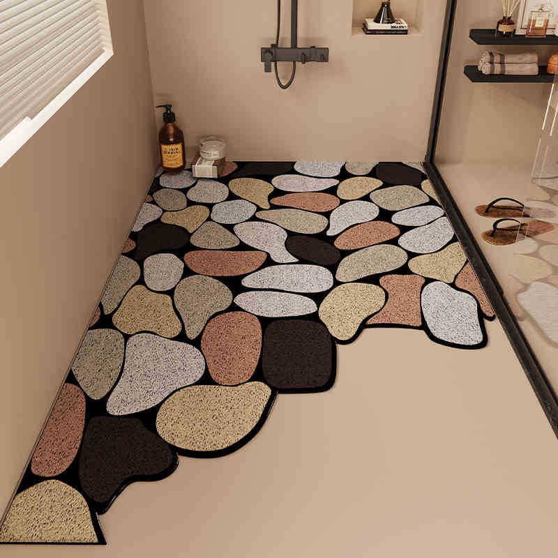 Washroom Slip-resistant Mat Can Be Cut Silk Ring Washroom Floor Mat Hollowed Out Anti-drop Drain Mat Can Be Wiped All Over The Floor