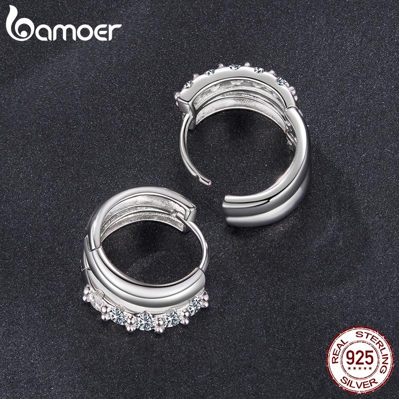 BAMOER Серьги-хугги с двойным слоем муассанита 0,3 карата, блестящие кольца из серебра 925 пробы для женщин, гипоаллергенные украшения