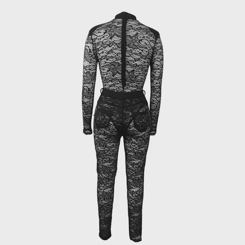 European & American Women's Transparent Lace Two-Piece Nightclub Set