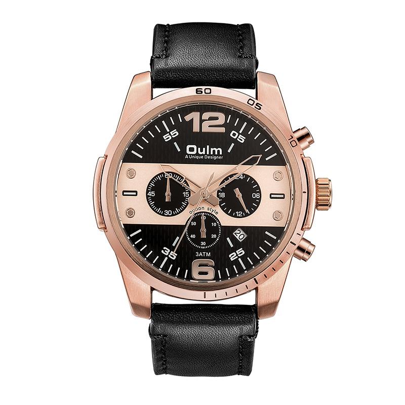 Oulm Кожаная шестиигольная машина для отдыха, мужская;s Watch Новые кварцевые часы Six Eyes