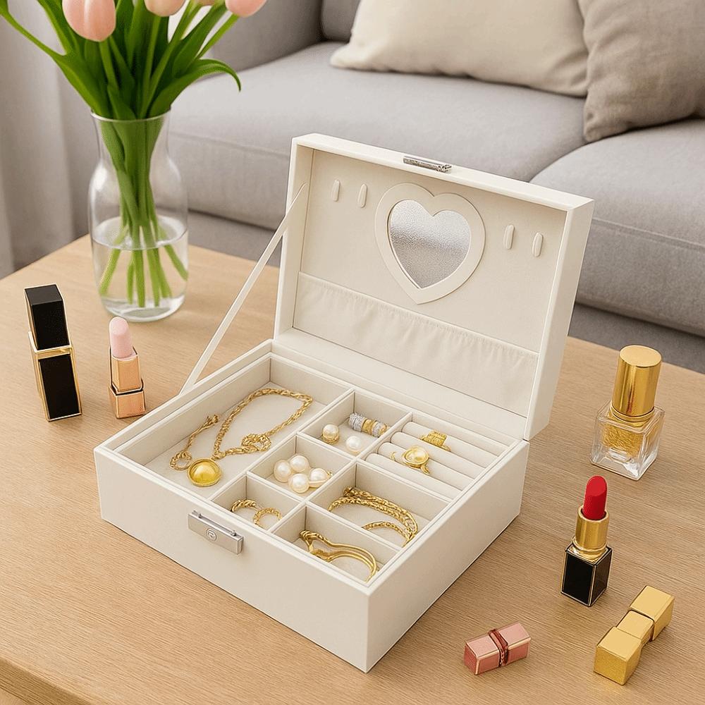 Large Capacity Double Layer Jewelry Box PU Jewelry Display Case Practical Cosmetics Box Rings