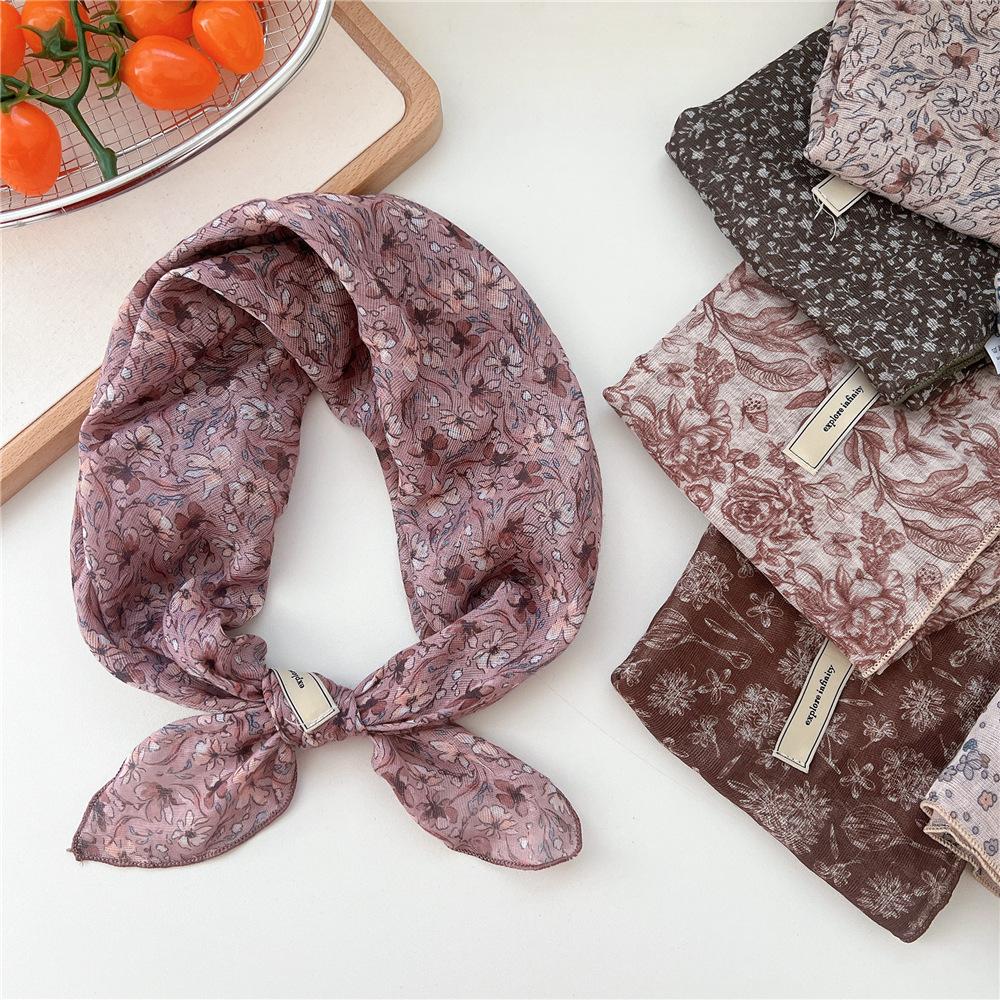 60cm Flower Print Cotton Bandanas Square Scarf Women Girls Headband Accessories Hairscarf Hairscarf