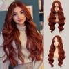 Synthetic Long Wavy Wine Red Wig For Women's Heat-Resistant Natural Half Part Cosplay Party Lolita Wig