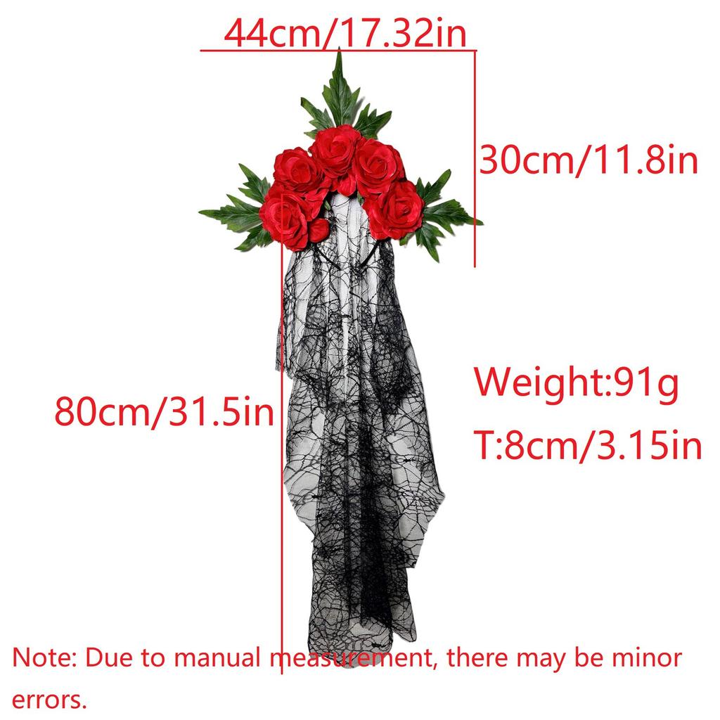 Хэллоуин Готический кружевной платок-повязка на голову с красными розами Косплей Повязка для волос для женщин Детские аксессуары для костюмной вечеринки