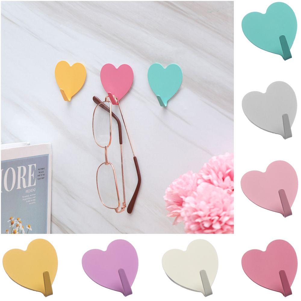 1Pc Waterproof No Trace Metal Heart-shaped Wall Hook Hanger Hooks Storage Racks Key Holder