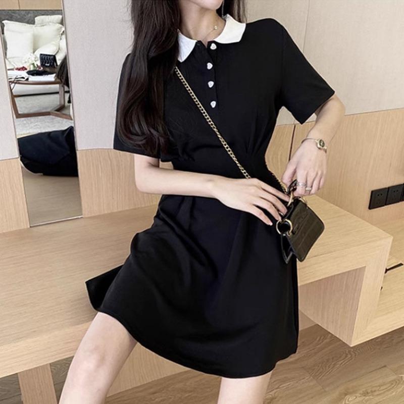 Платье с воротником поло, летнее женское, с открытой талией, короткое платье в стиле колледжа