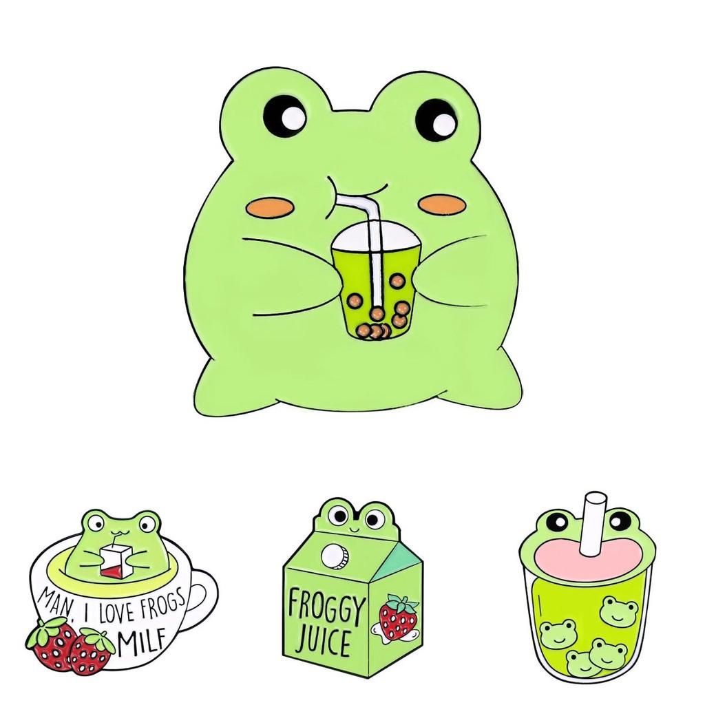 Adorable Cartoon Frog Milk Tea Cute Animal Brooch Alloy Pin For Everyone Stylish Accessory