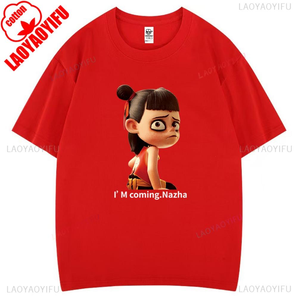 Футболка с рисунком Nezha Cartoon для мужчин и женщин, забавная одежда, футболка Harajuku из высококачественного хлопка с короткими рукавами