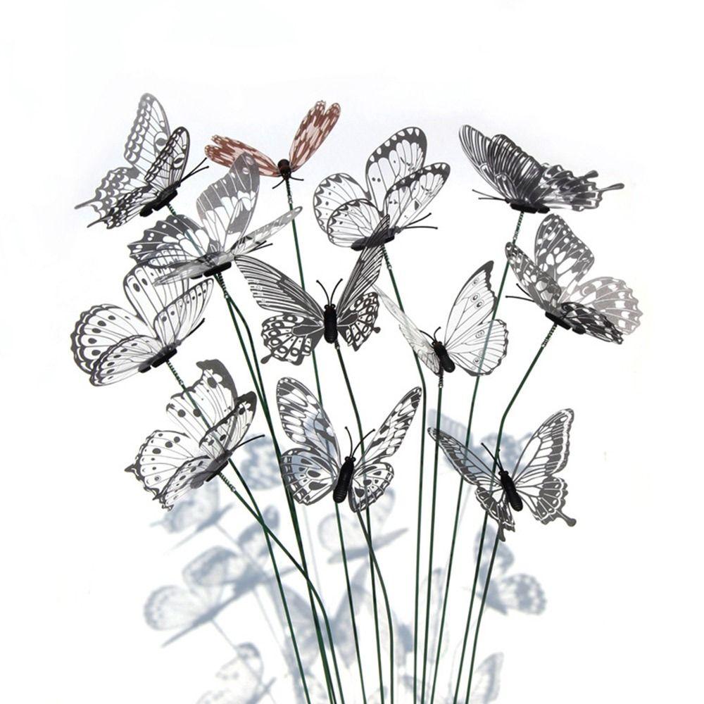 25PCS Black White Butterfly Garden Decorative Stakes Simulation Butterfly Stakes Weding Ornament