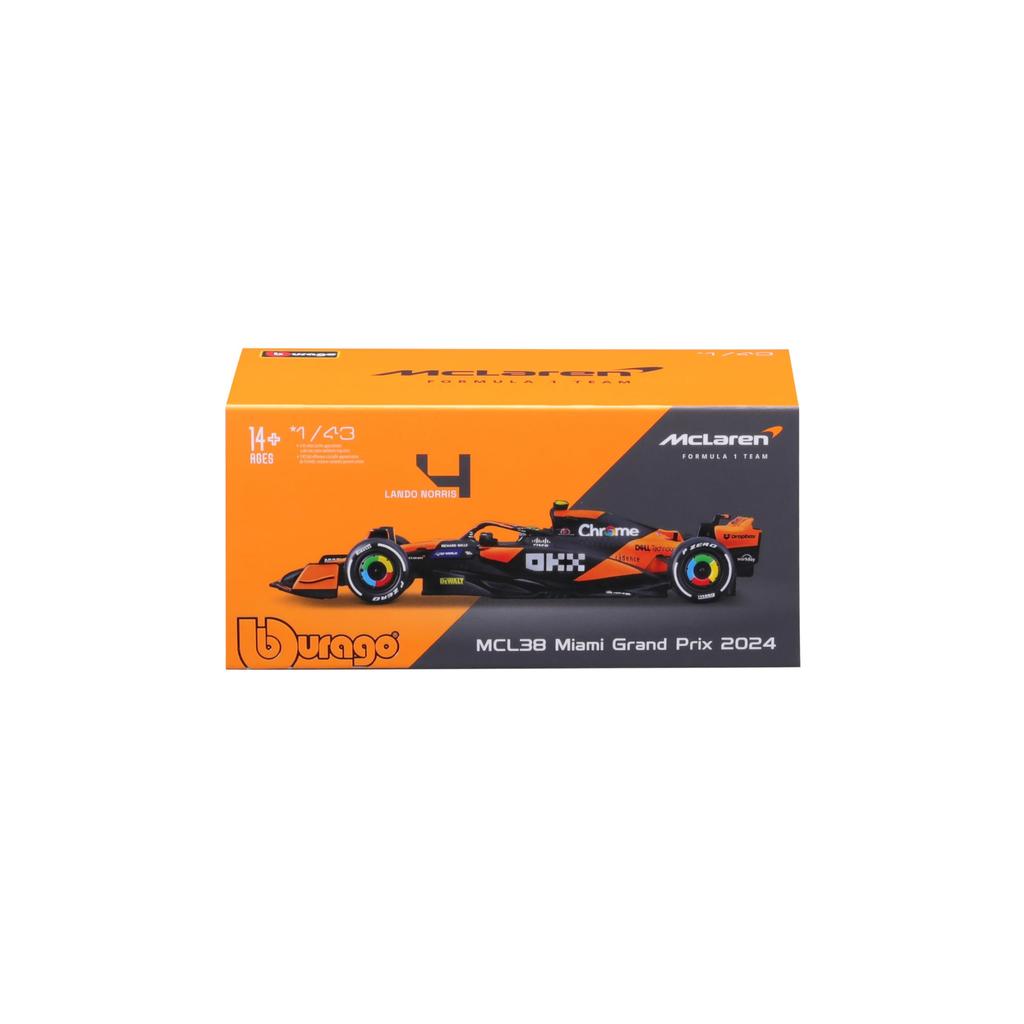 Bburago 2024 Модель Signature Series F1 McLaren MCL38 Lando Norris Race Sports Car Мини-автомобиль Литой автомобиль Полный продукт 1/43 #4 18-38215 (# 4)