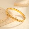 18K Gold Plated Watch Strap Open Bangle Bracelet, Stackable Stainless Steel Chunky Link Bracelets for Women, Luxury Jewelry Gift
