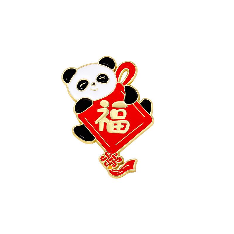 Zinc Alloy Enamel Dropping Brooch, Cute Cartoon Lucky Panda Snake Pattern 2025 Year of the Snake, New Year Festival Decorative Lapel Pin Badge