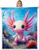 Cute Pink Axolotl Blanket Soft Fleece Throw Cherry Blossom Design Fantasy Art Kids Room Decor