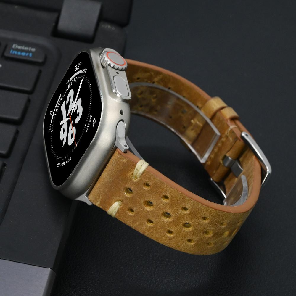Деловой кожаный ремешок для Apple Watch Ultra 2 49 мм 10 46 мм 42 мм Мужские роскошные ремешки для IWatch 9 8 7 6 5 4 SE 41 мм 40 38 44 мм 45 мм