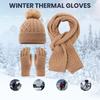 3Pcs/Set Women Hat Scarf Gloves Set Plush Ball Decor Brimless Hat Long Scarf Touch Screen Gloves Set Winter Accessories