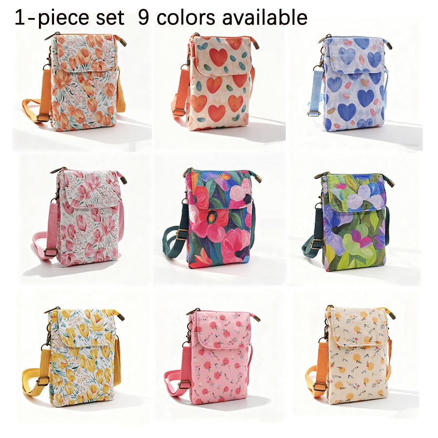 Fresh and Gentle Artwork Printed Series 5-Layer Crossbody Phone Bag, Shoulder Bag, Fabric Money Box