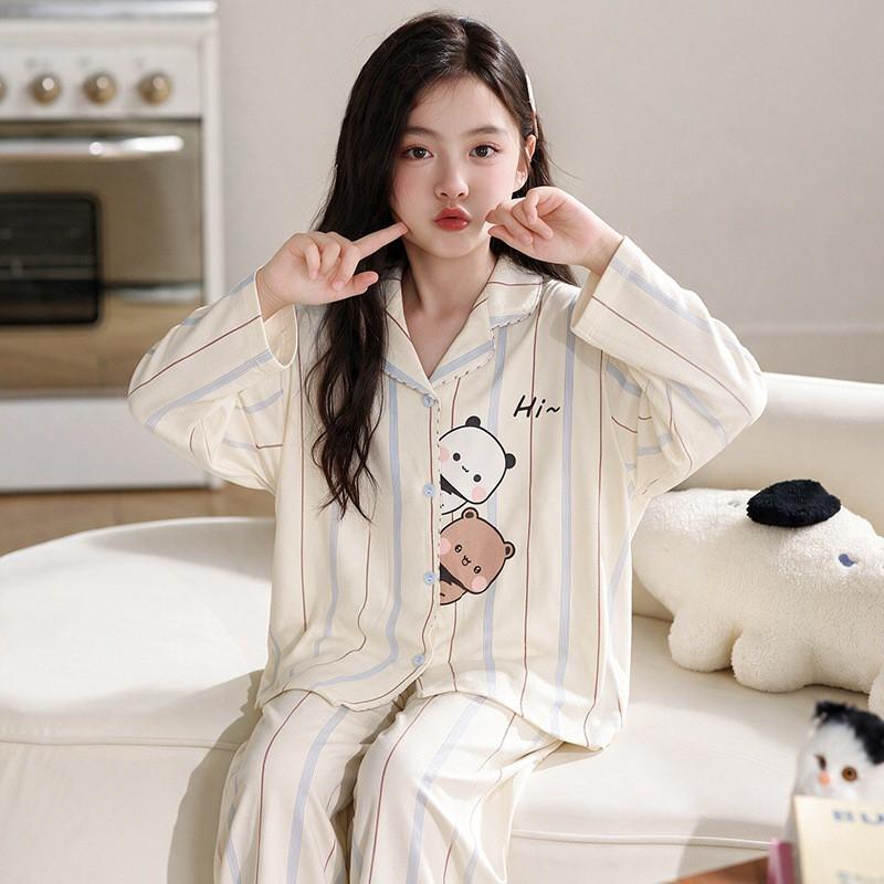 Girls Cotton Pajama Set Long Sleeve Hooded Cardigan Sleepwear Kids 8 Home Wear