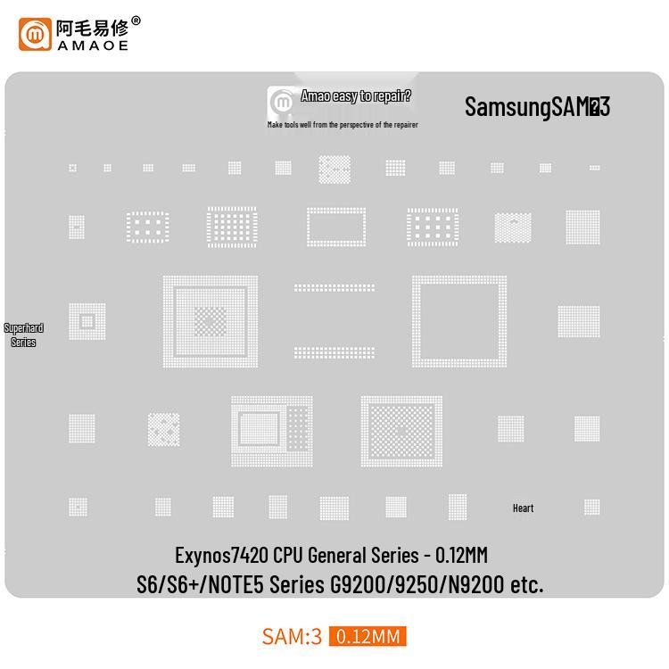 Amao Подходящий трафарет для паяльной пасты для Samsung S20/S21/A70/A90/J720/S10+/Note10 Многоцелевой чип