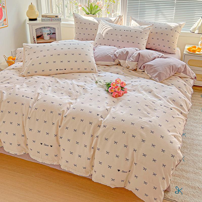 American Country Floral Printed Duvet Cover Set Soft Breathable Double Bedding for Spring Summer Quilt Cover Set with Flat Sheet
