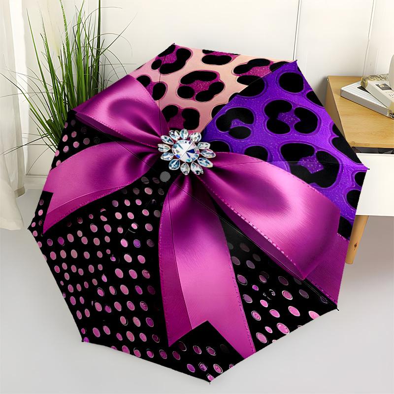 1pc Leopard Print Bow Automatic Open/Close Umbrella - Compact Travel Umbrella, Gift for Birthday, Holiday yy260106065