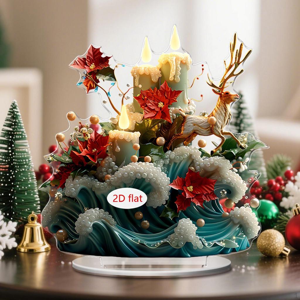 2D Christmas Plague Acrylic Ornament Collection Crafts Artwork Decors for Centerpiece Bookshelf Desk