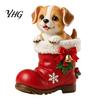 Seasonal Living Room Accents Christmas Puppy in Santa Boot Resin Figurine, Cute Dog Holiday Tabletop Decor with Theme Desktop Bow Bell Holly, Festive