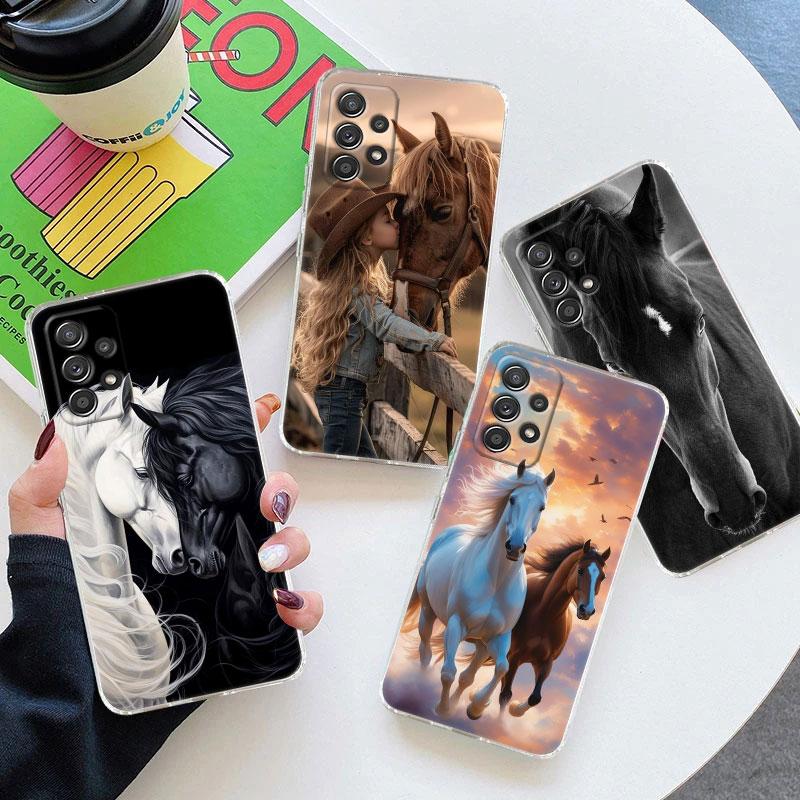 Black White Horses Galloping Cover For Samsung Galaxy A56 A55 A36 A54 A52 A53 A15 A14 A16 A25 A34 A35 A26 A06 A32 A72 Phone Case