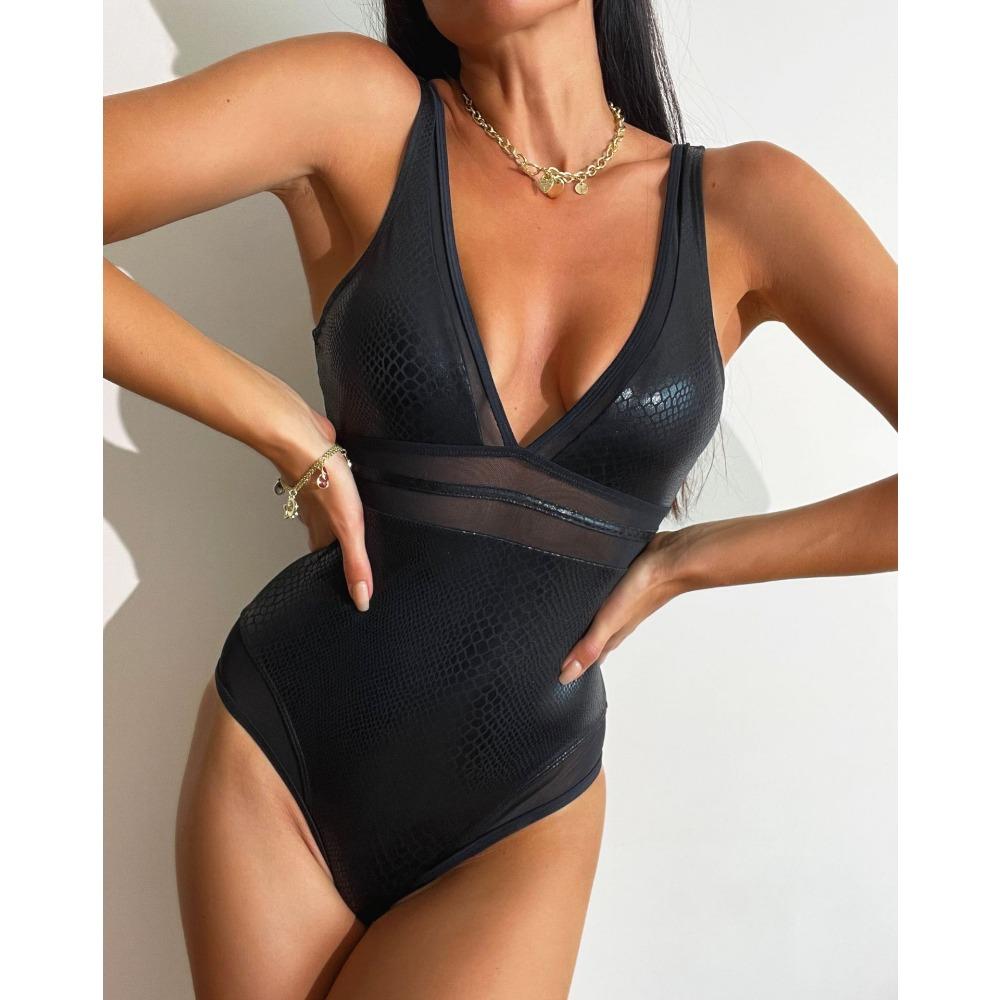 Купальник женский сетчатый европейский и американский сексуальный обтягивающий купальник с глубоким V-образным вырезом цельный купальник