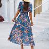 Yousheng Women's Boho Summer Maxi Dress Deep V-Neck Ruffled Short Sleeve Chiffon Beach Sundress Casual Floral Print Long Dresses