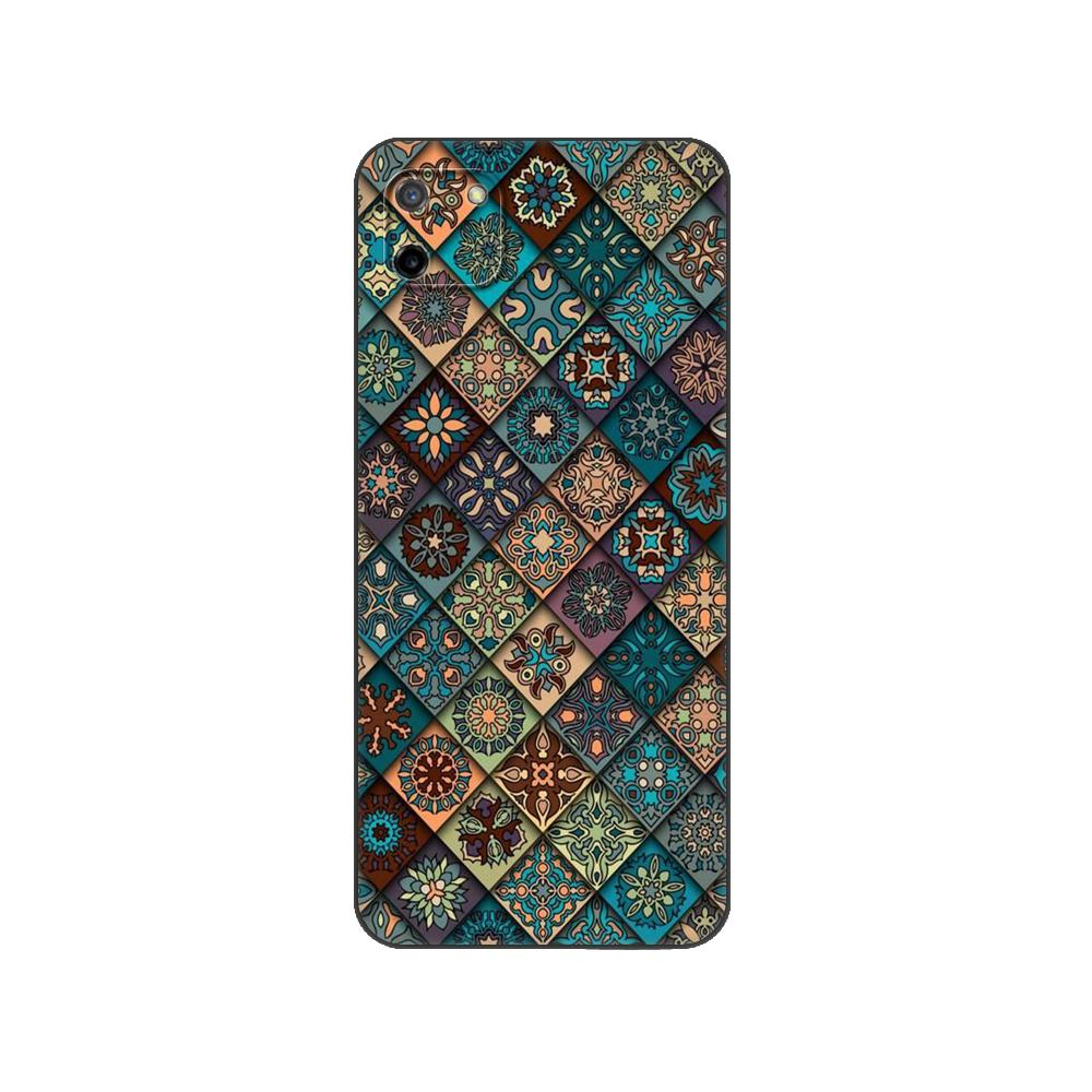 Черный ТПУ чехол для OPPO Realme C11 2020 2021 C20 C21 C21Y C25Y Задняя крышка 3D Тиснение Винтаж Ретро Решетка Цветок